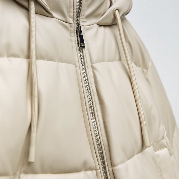 Zara Ecru beige off white leather puffer coat - Picture 3 of 4